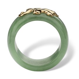 PalmBeach Jewelry 10K Yellow Gold Round Genuine Green Red or Black Jade Elephant Ring Size 5