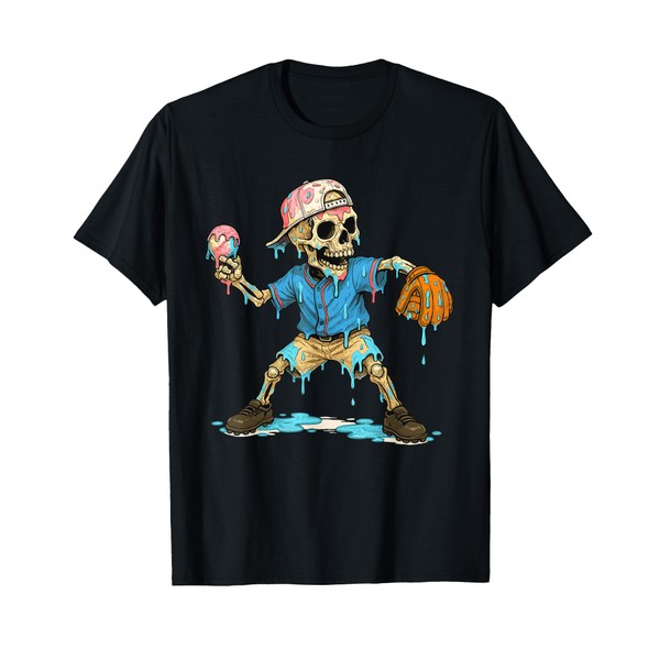 Funny Baseball Skeleton Ice Cream Drip Baseball Boys Youth T-Shirt