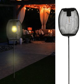 Cepewa LED Solar Garden Stake | Black 14 x 18 cm Height 100 cm Iron Plastic | Mesh Look Outdoor Lamp (1 x Solar Garden Plug Net)