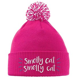 Hippowarehouse Smelly Cat Embroidered Beanie Hat with Bobble Fuchsia