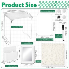 Wenqik 10 Pcs Locker Organizer Kit Locker Accessories Include Shelf Storage Box Whiteboard Mirror Magnetic Dry Erase Marker Magnets Rug Back to School Essentials(White)