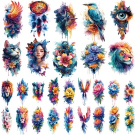 40 Watercolor Temporary Tattoos for Women Adults - Realistic 3D Floral Butterfly Phoenix Mandala Fake Tattoos Set, Waterproof Long Lasting Body Sticker for Parties Weddings (10 Large Tattoos Included)