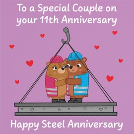 Hunts England - Couple 11th Anniversary Card - Steel Anniversary - 11 Years - Cute Fun Bears Card - Love Story Collection