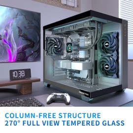 MUSETEX ATX PC Case, 3 x 120mm Fans Pre-Installed, 360MM RAD Support, 270° Full View Tempered Glass Gaming PC Case with Type-C, Mid Tower ATX Computer Case, Black, Y6