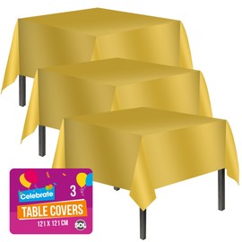 3pk Gold Table Cover | 121 x 121 cm Gold Party Table Cloth | Gold Plastic Table Cloth Gold Disposable Tablecloths For Parties Gold Table Cloths | Table Cover Gold Plastic Tablecloth | Gold Table Cloth