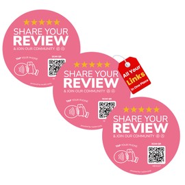Multi-link Review & Social Media Sticker Decal(3 Pack)– NFC Tap or Scan to All Links – QR Code Sign for Review, Instagram, Facebook & more – Indoor/Outdoor – No App/Fees – Smartphone Compatible