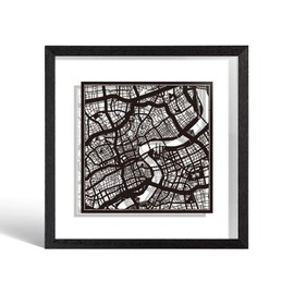 O3 DESIGN STUDIO Shanghai Paper Cut Map framed, Black map, Black frame, 9x9 inches, Gift Boxed, 2 background color, self-changing, Paper Art