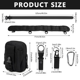Gobesty Tactical Belt with Pockets, Nylon Military Molle Belt, Quick Release Metal Buckle, Tactical Rigger Belt with Kettle Buckle, for Outdoor Sports Camping, Black