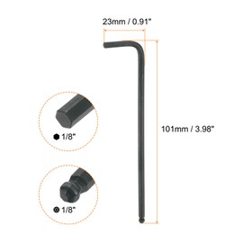 sourcing map 4pcs Ball End Hex Key Wrench 1/8" L-Shape Long Arm Hexagon SAE Wrenches Chrome Vanadium Steel Repairing Tool for Home Repair Black