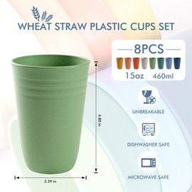 HOTEC 8-Pack 15oz Plastic Cups, BPA-Free Reusable Drinking Cup set, Unbreakable Tumblers, Dishwasher Safe Water Plastic Glasses, Multicolor