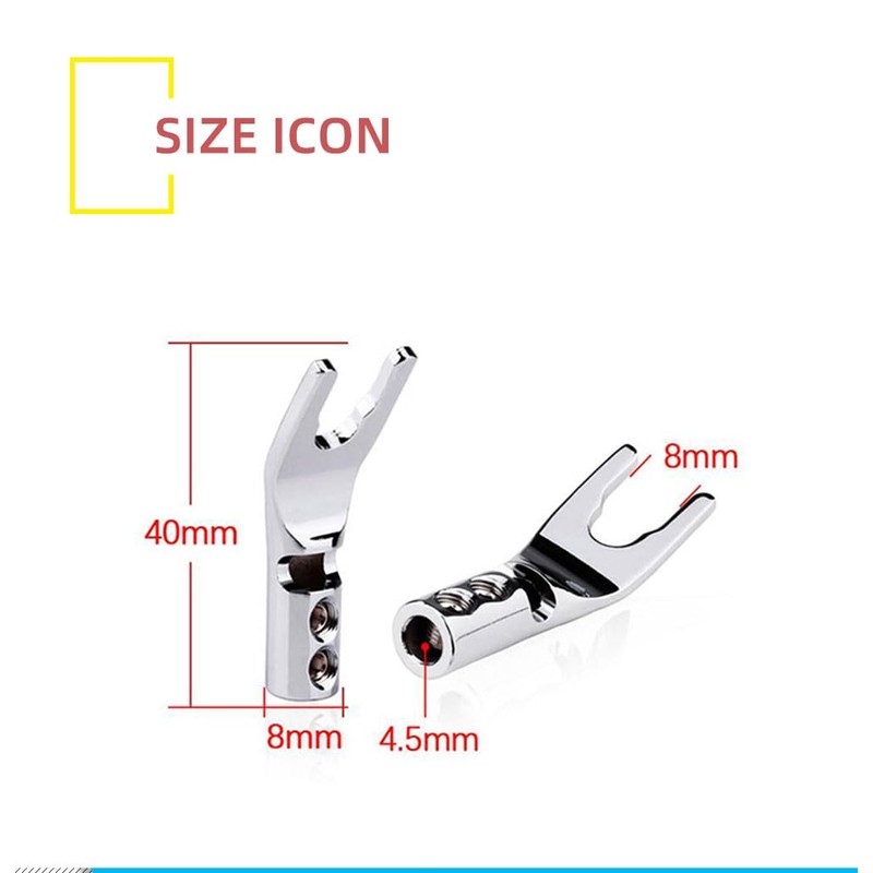 KUYIOHIFI HiFi 4pc Rhodium Plated Pure Copper Speaker Spade Connectors,