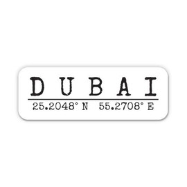 Squiddy Dubai United Arab Emirates - City Coordinates Travel Luggage Vinyl Sticker Decal - for Phone, Laptop, Water Bottle (3" Wide)