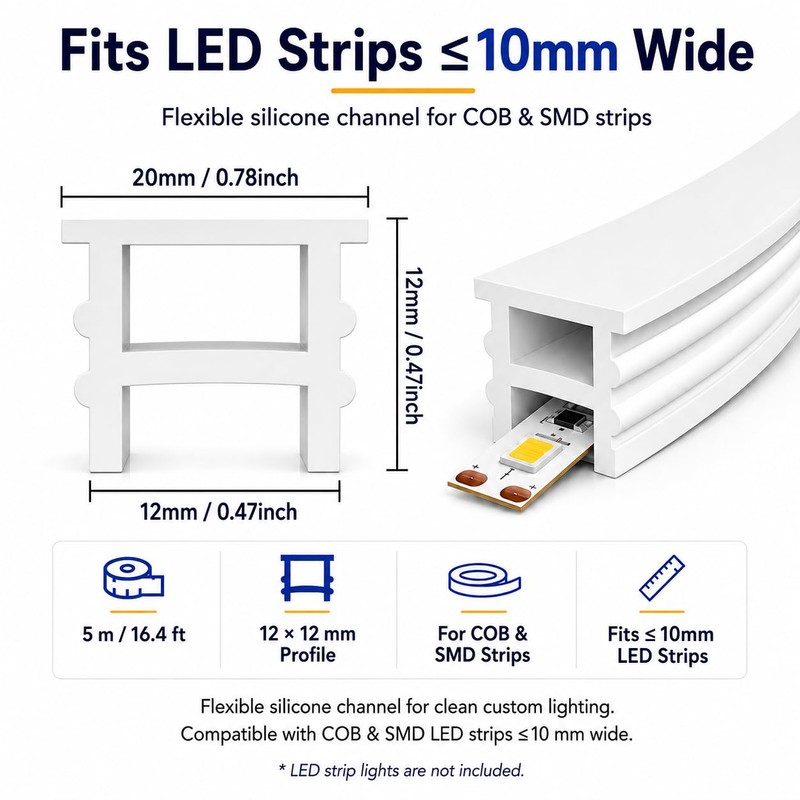 Silicone LED Channel 16.4FT, Flexible Neon Tube Light Cover for