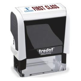Trodat Stamp 4912 Office Printy with English Text FIRST CLASS – Self Inking, Red and Blue Ink, 18 x 46 mm