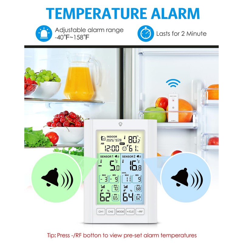 Wireless Freezer Thermometer with Alarm, Temracha Upgraded Digital Fridge Thermometer