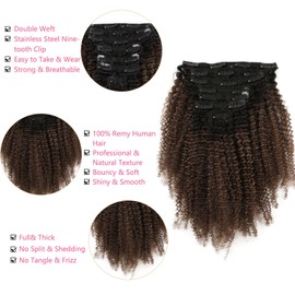 MIMIESEAT Afro Curly Clip in Human Hair Extensions for Black Women 4B 4C Afro Curly Clip in Remy Hair Extensions Natural Black to Brown 7 Pcs with 17 Clips 120 Grams 10 Inch