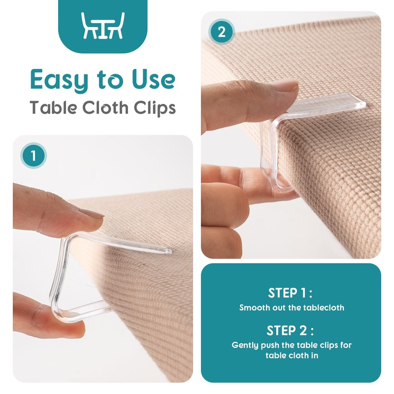 16PCS Table Cloth Clip For 20-35MM Tables, Clear Plastic Tablecloth
