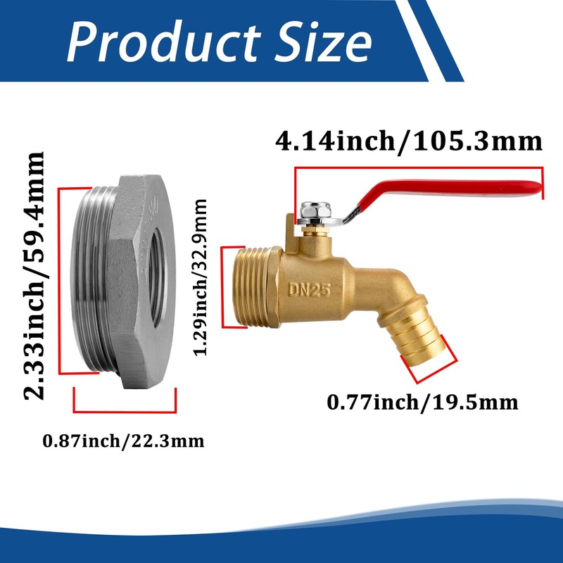 2" Drum Faucet for 55 Gallon Drum, 1" Brass Barrel