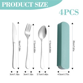 4PCS Portable Cutlery Set Convenient Reusable Travel Cutlery Set with Case Exquisite Metal Travel Cutlery Set Suitable for Outdoor Travel Camping Picnic School Office Everyday Use (Green)