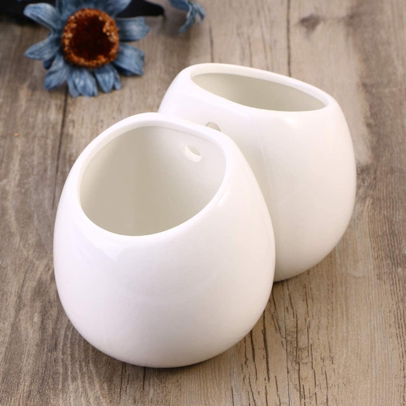 WINOMO 2 pieces ceramic wall flower pots, hanging planter, flower