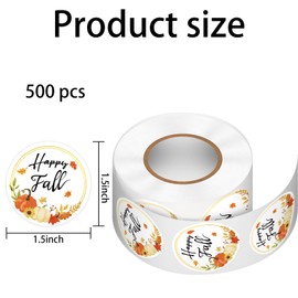 Heyfibro 500 PCS Happy Fall Stickers, Autumn Stickers Round Label for Adults,1.5 Inch Thanksgiving Stickers Gift Seals for Packing, Party Favors Supplies, Bags, Boxes（Pumpkin 2）