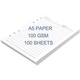 THXMADAM A5 Ruled Paper 6 Hole Ring Binder Refills Paper Lined Blank 100 GSM Thick Inserts Page 100 Sheets Paper/200 Pages for Standard 6 Hole Refillable Notebook A5 Writing Travel Journal Diary