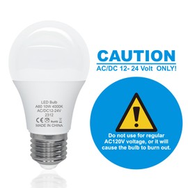 ORALUCE 12V LED Light Bulb Low Voltage,AC/DC 12-24V A19 E26 LED Bulb 100 Watt,4000K Neutral White 12 Volt Light Bulb 10W,for Solar Battery System Lighting Marine Boat RV Camping Landscape Garden,6P