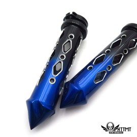 SMT- Black Blue Cruiser Motorcycle 22mm 7/8" Spike Hole Hollow-out Hand Grips Handlebar