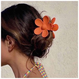 Xduargs Boho Flower Claw Clips Large Big Flower Strong Hold Jaw Clips Non Slip Floral Large Barrette Strong Hold Decorative Hair Accessories for Women Headdress(Orange)