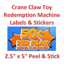 vendinglabels.com Crane Claw candy vending machine Labels Sticker Decal Price CARTOON - $1, inside mount, "plain"