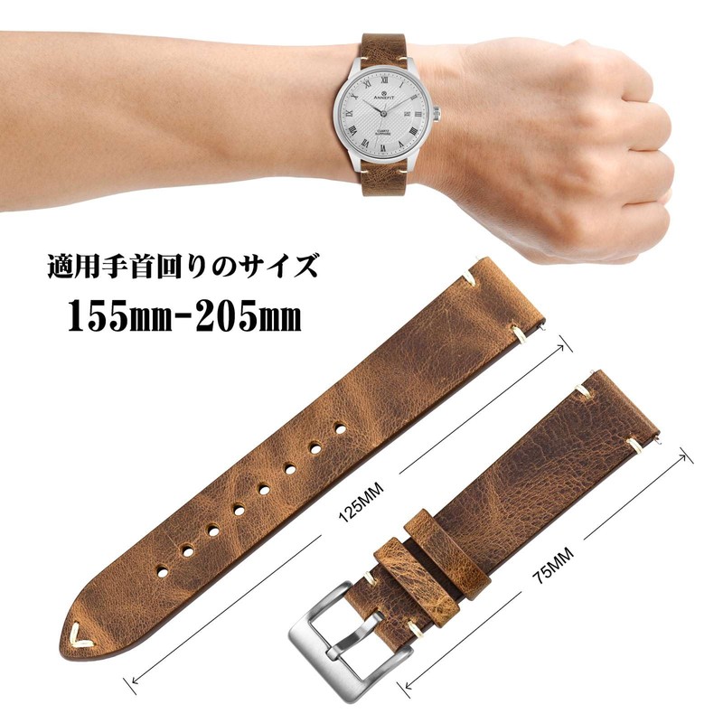 ANNEFIT Genuine Leather Watch Band, 0.7 inch (18 mm), 0.8