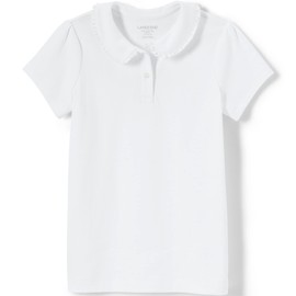 Lands' End School Uniform Girls Short Sleeve Ruffle Collar Knit Peter Pan White Kids X-Large