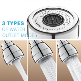 JINYOMFLY 3 Modes Tap Attachment Swivelling, 360° Rotating Multifunctional Tap Aerator, Faucet Extender with Adapter, Rotating Tap Attachment Extension (Silver)