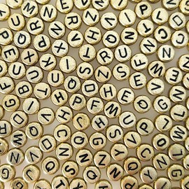 500 Pieces 4x7mm Gold Round Acrylic Alphabet Letter Beads A-Z Mixed Plastic Shape Loose DIY Beads for Jewelry Making Bracelets Necklaces Key Chains (Black on Gold)