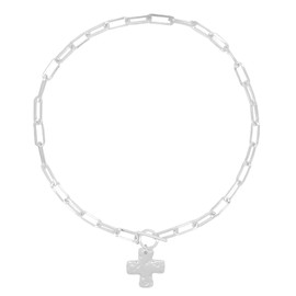 KKOXZ Gold Chunky Cross Necklace for Women - Statement Layered Hammered Cross Pendant Jewelry with Vintage Toggle Clasp, Bold Thick Chain Necklace Gift for Women (Sliver)