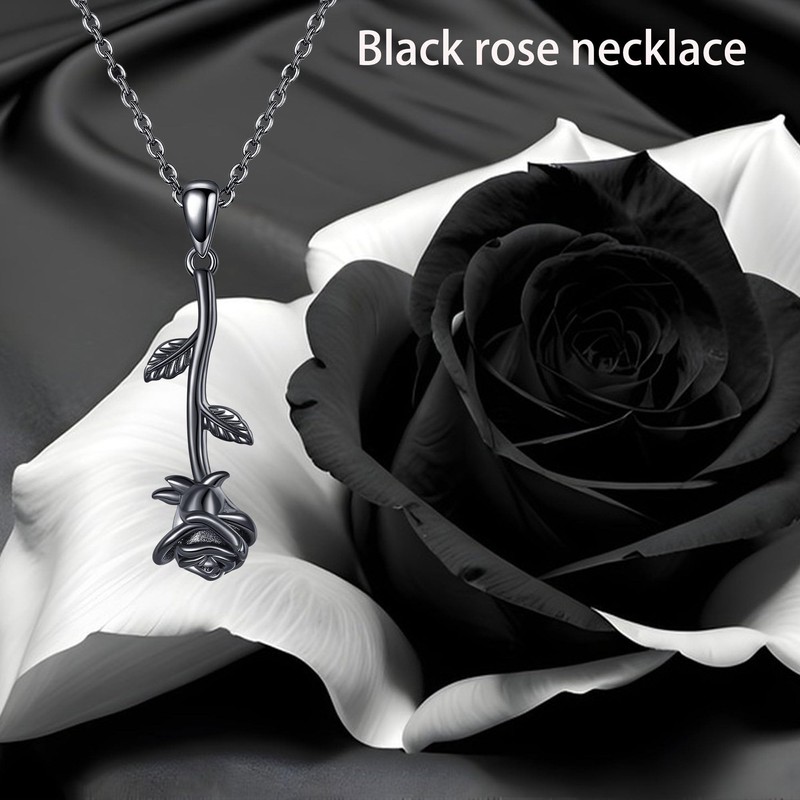 CUPENDA Black Rose Necklace Sterling Silver Rose Flower Pendant Necklace