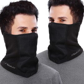 FSMILING Fleece Neck Gaiter for Men Women Winter Face Mask Ski Neck Warmer Cold Weather Gear Black 2Pack