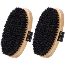 Beomeen 2Pcs Dry Brushing Body Brush for Lymphatic Drainage, Natural Bristle Dry Brush in Shower, Gentle Exfoliation Back Scrubber for Soft Skin