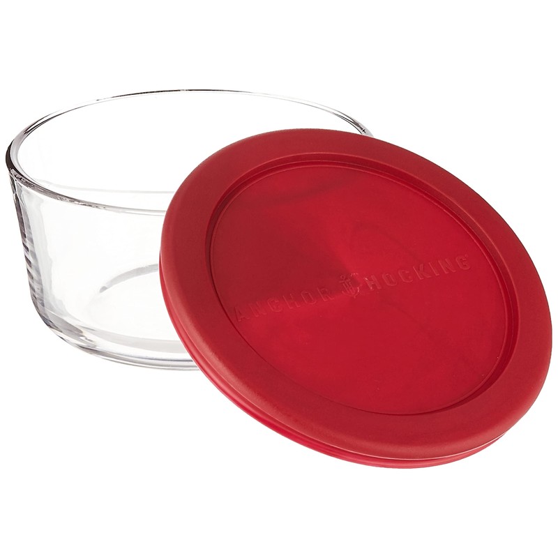 Anchor Hocking Classic Glass Food Storage Containers with Lids, Red,
