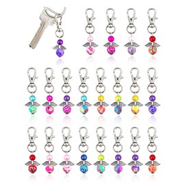 YETOOME 20 Pcs Angel Pearl Beads Pendant Keychain, Angel Fairy Mixed Stone Dangle Charms with Swivel Clasps Hook for Bag Pouch Purse Key Holders