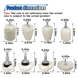 8PCS Buffing Wheel for Drill, Polishing Wheel Kit with 1/4" Handle, Wheel Shaped Buffing Polishing Tool, Buffing Pads for Drill for Stainless Steel, Ceramic, Glass, Metal Aluminum, Jewelry, Chrome