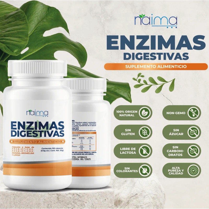 Enzimas Digestivas 500mg - 100 Cápsulas Por Frasco