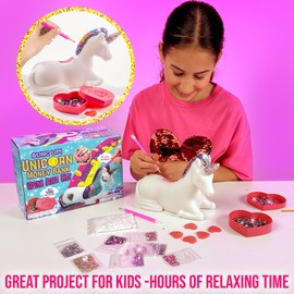 GirlZone Bling Up Unicorn Money Bank Gem Art Kit, Create Diamond Art for Kids with Over 4000 Gems and 2 Stylus for Diamond Painting Kids, Creative Gift Idea and Piggy Bank for Kids