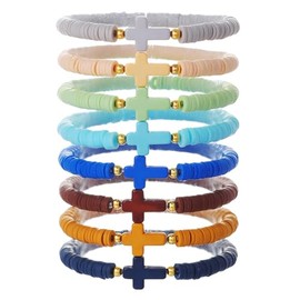 Nexoluxa Cross Bracelet Cross Bracelet for Women Men Friendship Bohomian Religious Clay Bead Bracelet Colorful Ploymer Heart Beaded Bracelets Cross Bracelets Set Preppy Jewelry - Blue