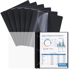 Fullhawl 15 Pack Report Covers Clear Front Report Covers with 3-Prong Fasteners, Black Paper Binder Folders for Business Presentation, Resumes, Document, Contract, Proposals(Black, 9 x 11 Inches)