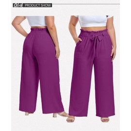 OLRIK Plus Size Wide Leg Pants Business Casual Pants for Women Dragon Fruit Red-2X