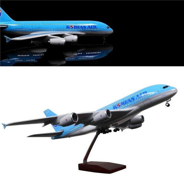 24-Hours 18” 1:160 Airplane Model Korea Airbus 380 Model Plane with LED Light(Touch or Sound Control) for Decoration or Gift