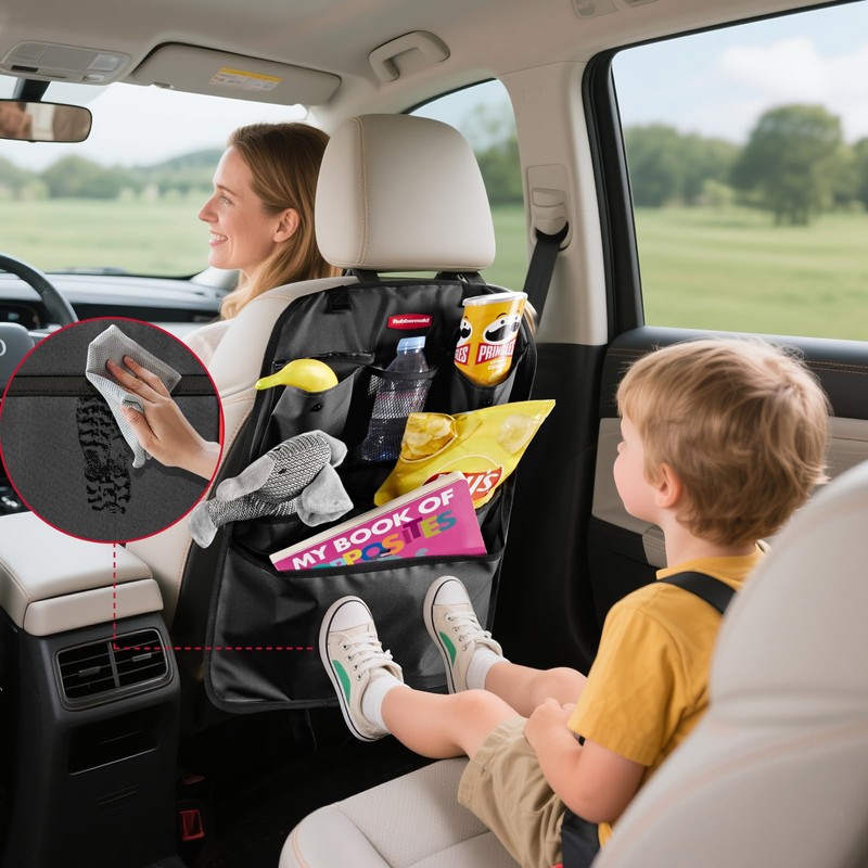 Rubbermaid Backseat Car Organizer, Kick Mats and Seat Back Protector,