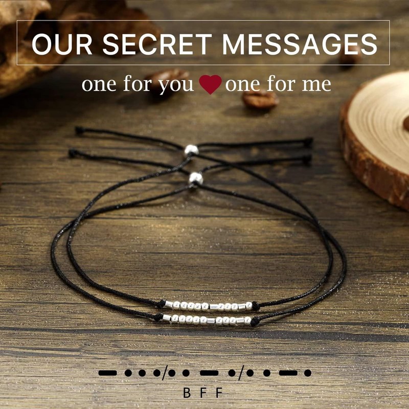 Always Together Morse Code Bracelets for Women 2 Pcs, Sterling