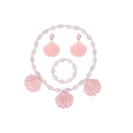 Pink Jewelry Set for Girls Women, Pink Shell Pearl Pendant Necklace Earrings Pink Beads Bracelet, Costume Dress Up Accessories (3 set aldult)
